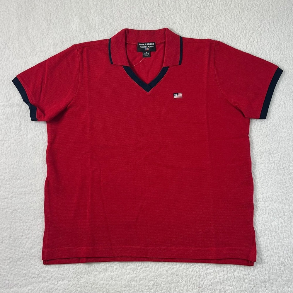Polo Jeans Co. Polo Shirt Collard V-neck Made in‎ USA Red Men's Size M VTG NWT